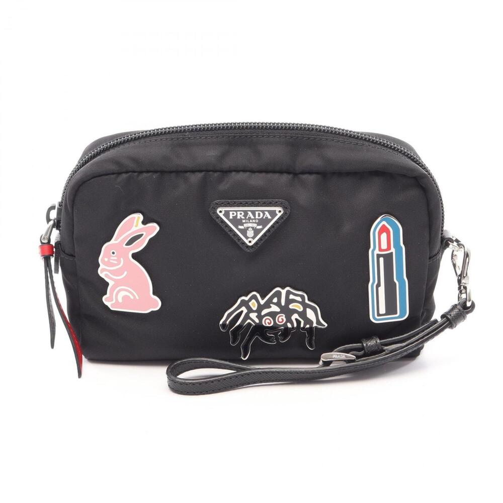 Prada TESSUTOT SMALTO Handbag/Pouch, Nylon, Saffiano Leather, Metal, Women's,...